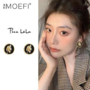 MOEFI 茉妃 复古港风气质黑色人像耳钉女个性百搭纽扣耳环几何感耳饰品 黑色人像钱币耳钉