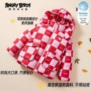ANGRY BIRDS 愤怒的小鸟 冬款女童红色拼格子加厚款连帽羽绒服