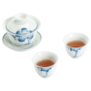 苏氏陶瓷三才盖碗手绘青花陶瓷薄胎功夫泡茶碗带两个茶杯礼盒装