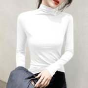 庭月花 莫代尔半高领打底衫女2024春季新款修身内搭纯色长袖t恤女上衣服