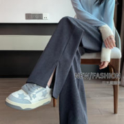 新款阔腿裤女式坠感宽松拖地裤女裤长裤时尚侧开叉直筒休闲裤