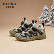 DAPHNE 达芙妮 儿童运动鞋2024新款皮面童鞋秋冬季旋纽跑步老爹鞋女童鞋子