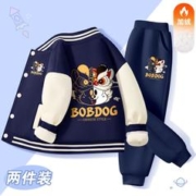 BoBDoG 巴布豆 男童加绒套装2023新款一体绒卫裤保暖儿童棒球服外套洋气时尚