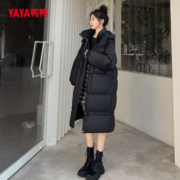 鸭鸭（YAYA）羽绒服女中长款2023年冬季新款韩版过膝连帽时尚极寒收腰显瘦外套 香槟黄 S