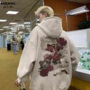 GSLONG 港士龙 美式重磅连帽加绒卫衣男2023秋新款潮牌印花oversize外套