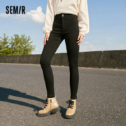 Semir 森马 休闲裤女黑色修身小脚裤冬新款显高显腿长抓毛九分裤百搭