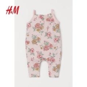 H&M 童装幼童女宝宝连体衣夏季新款棉质印花无袖吊带连身裤 0932432 浅粉红/花卉 66/48
