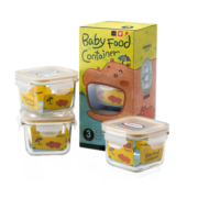 Glasslock 进口婴儿辅食盒玻璃保鲜盒冷冻便携宝宝零食储存3件套 210ml*3