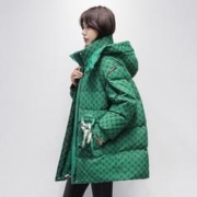 YAYA 鸭鸭羽绒服 抗寒冬季女式外套时尚格子印花90绒连帽女式中长款羽绒服