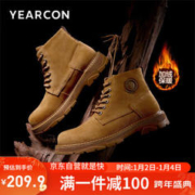 YEARCON 意尔康 马丁靴男复古英伦风大黄靴子工装高帮 96232W土黄加绒41