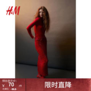 限移动端：H&M 女装T恤2023秋季新款柔软舒适圆高领长袖打底上衣1173986 红色 155/80A