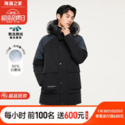 HLA 海澜之家 羽绒服极光石墨烯狐狸毛领加厚90%鹅绒外套 黑色镶拼C5 185/100A/XXL