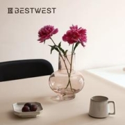 BEST WEST BESTWEST粉色玻璃花瓶复古酒柜电视柜中古高级感客厅艺术装饰摆件