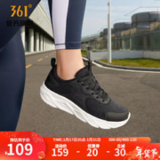 361° 361度女鞋运动鞋女秋季网面透气轻质减震轻便跑步鞋子女休闲鞋 曜石黑/羽毛白 37
