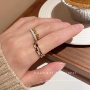 高级感珐琅棋盘格开口戒指女轻奢