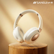 SANSUI 山水 TD8 头戴式无线蓝牙耳机不入耳式运动音乐游戏降噪耳机超长待机适用于苹果华为云岩白