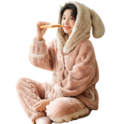 南极人 可爱兔耳珊瑚绒女士睡衣女 家居服套装