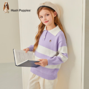 Hush Puppies 暇步士 时尚条纹Polo针织衫 风信紫 130cm