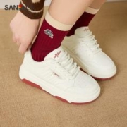 三福小白鞋女2024春季百搭厚底增高低帮板鞋