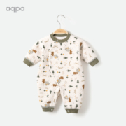 aqpa 婴儿保暖连体衣秋冬季宝宝夹棉哈衣冬装男女新生儿纯棉衣服爬服 棕熊狐狸植物组合 90cm