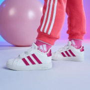 17日20点：adidas 阿迪达斯 女婴童魔术贴学步鞋 白色/玫红色 25(145mm)
