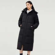 冰洁BENGEN 长款羽绒服女冬季宽松纯色过膝保暖外套时尚可脱卸帽厚款羽绒