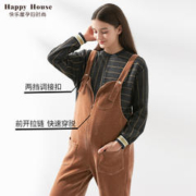 Happy House 快乐屋 孕妇背带裤时尚灯芯绒2024新款可调节宽松孕妇裤子冬装潮妈