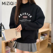 米子旗 半高领加绒卫衣女秋冬季2023年新款爆款加厚羊羔绒套头上衣