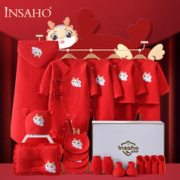 INSAHO 婴儿衣服龙宝宝龙年新生儿礼盒新年礼物纯棉连体衣出生礼男女秋冬 YEF131 保暖款红色龙宝宝22件套 66cm(适用3-6个月)