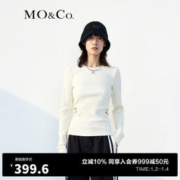 MO&Co. 摩安珂 2023春新品解构主义镂空修身收腰长袖坑条纹T恤MBC1TEET04 米杏色 M/165