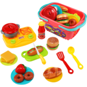 纽奇（Nukied）儿童过家家玩具女孩厨房做饭玩具模拟扮演水果蔬菜切切乐 汉堡面包切切乐【手提收纳篮】
