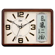 康巴丝（Compas）座钟客厅钟表简约台钟石英钟时钟现代日历温度床头钟3001 仿木
