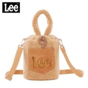 Lee 水桶包毛绒女士韩版羊羔绒单肩斜挎包迷你可爱时尚刺绣小包手机包 卡其色