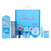 【哆啦A梦联名】天文电动文具套装削笔器小学生自动转笔刀卷笔刀削笔器铅笔刀套装男女孩礼盒 升级款6件套-王子蓝