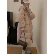 FOURDATRY 2023新款羽绒服女中长款韩版时尚连帽加厚宽松反季小个子冬季外套 粉色 S