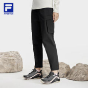 FILA 斐乐 官方女士梭织长裤2024春季新款户外运动多口袋宽松裤子 深黑-BK 160/62A/S