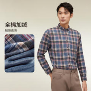 红豆男装 红豆保暖衬衫男冬季加绒加厚全棉格纹扣领长袖衬衫冬季新款