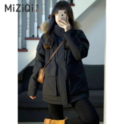 米子旗  女款连帽工装棉服 黑色