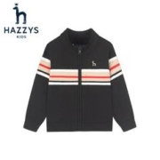 HAZZYS 哈吉斯 品牌童装男童开衫线衣春中大童小立领英伦风撞条开衫线衣 钻石黑 155