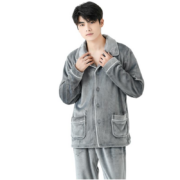 惠寻 男士法兰绒睡衣秋冬家居服珊瑚绒套装*2件