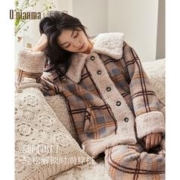 千年马 珊瑚绒睡衣女秋冬季新款加厚加绒保暖法兰绒冬天家居服套装