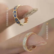 无 珐琅戒指女花纹孔雀绿锆石小众设计感轻奢ins潮 白色温柔戒指 开口