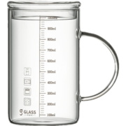 格娜斯（CRISTALGLASS）玻璃杯茶杯刻度1000ml大容量带盖办公室带把手喝水杯子 透明1000ML