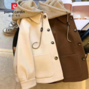 皮尔·卡丹 皮尔卡丹（pierre cardin）短外套女季韩版拼接针织长袖百搭气质显瘦短外套女春装 米白色L