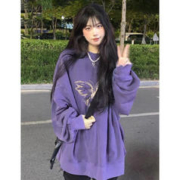 BTTKDL 复古高街紫色蝴蝶长袖卫衣