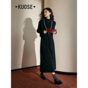 KUOSE 阔色 黑色针织连衣裙两件套装裙女冬季叠穿马甲长裙子