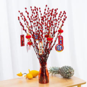 有券的上：沿彩 银柳干花摆件+花瓶+挂饰 45cm 20支