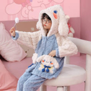瑄妮薇 女童睡衣秋冬季珊瑚绒宝宝中小童保暖法兰绒家居服套装