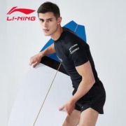 LI-NING 李宁 泳衣男士短袖泳衣防尴尬泡温泉冲浪服LSLR225 短袖黑色 XL