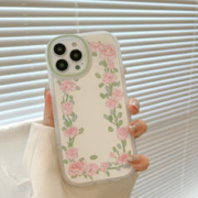 FlowerPig 草莓花朵15适用iphone14pro max苹果11手机壳12女xr保护13套X 透白 粉玫瑰 15promax